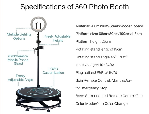 80 100 115 cm パーティー 低速回転スピニング カメラ 360 度写真ブース フォトブース 自動ビデオ 360 スピナー ブース